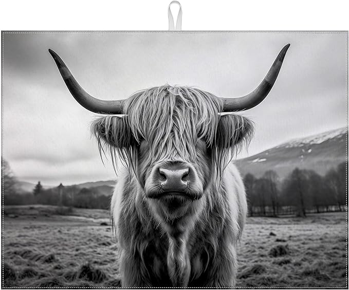 Highland Cow Dish Drying Mat for Kitchen Counter Drying Pad Absorbent Reversible Dish Drainer Rack Mats Draining Pad 18"x24"Inch by MOUNTANLLY