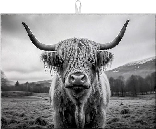 Highland Cow Dish Drying Mat for Kitchen Counter Drying Pad Absorbent Reversible Dish Drainer Rack Mats Draining Pad 18"x24"Inch by MOUNTANLLY