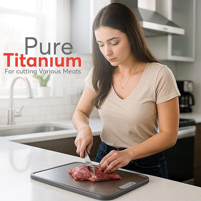 3 in 1 Titanium Cutting Board for Kitchen – Large 16”×11” Double-Sided Food Grade Cutting Board - Pure Titanium and Wheat Straw PP, Non-Slip Base, Built-in Juice Groove & Grinder, Easy to Clean