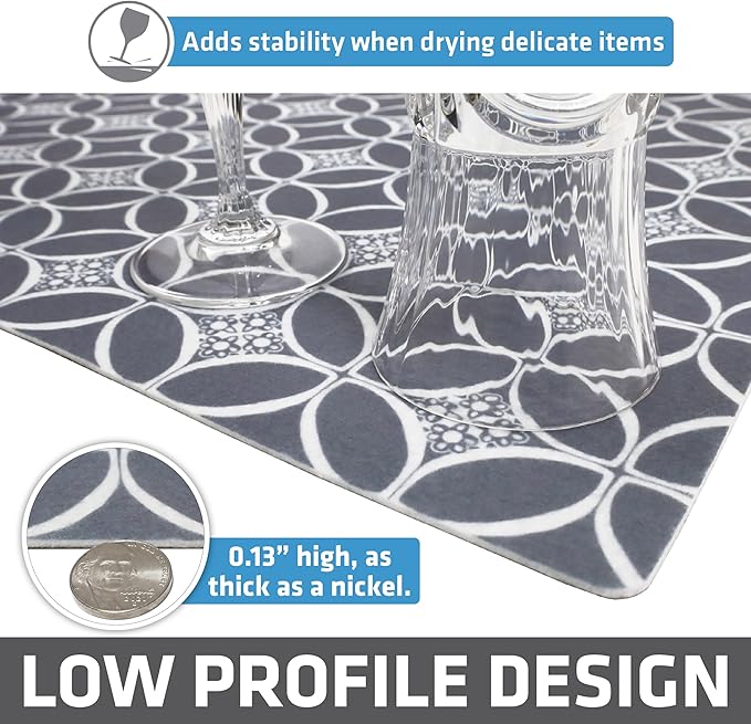 Drymate Jumbo XL Dish Drying Mat (19”x24”), Low-Profile, Super Absorbent, Quick Dry Fabric, Waterproof & Slip-Resistant, for Kitchen Counter, Trimmable, Easy to Clean (USA Made)(Indigo Grey) - Image 4
