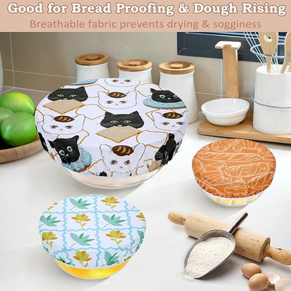 5-Size Reusable Beeswax Bowl Covers for Bread Proofing, Cotton Cloth Flexible Beeswax Wraps for Food Storage(Toast Cat) - Image 4