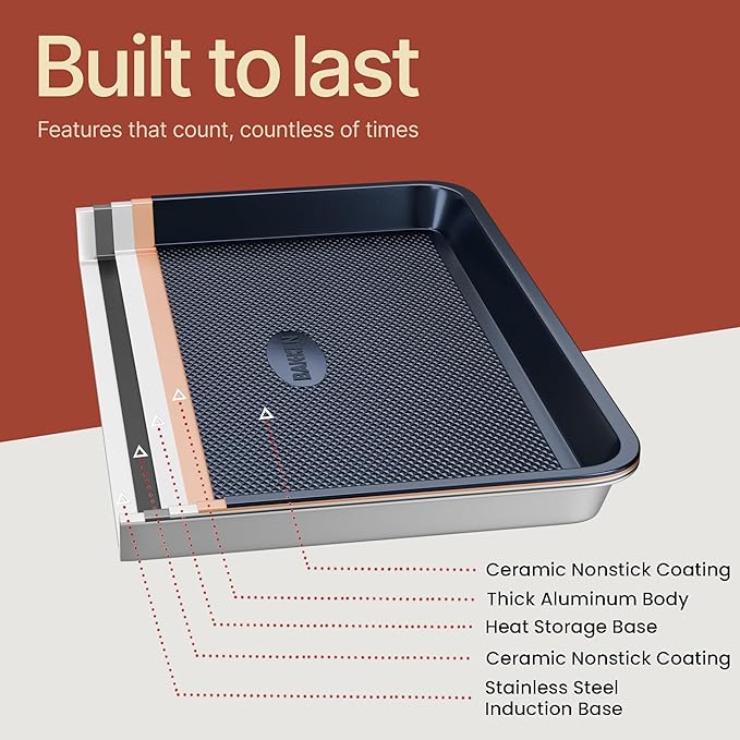 Diamond Bottom Cookie Sheet Set of 2, Nonstick Blue Carbon Steel Baking Pans for Crisp Baking, Space-Saving Stackable Trays, PFOA, PFOS, PTFE Free, Oven Safe Up to 450°F, Small & Medium Pans - Image 9