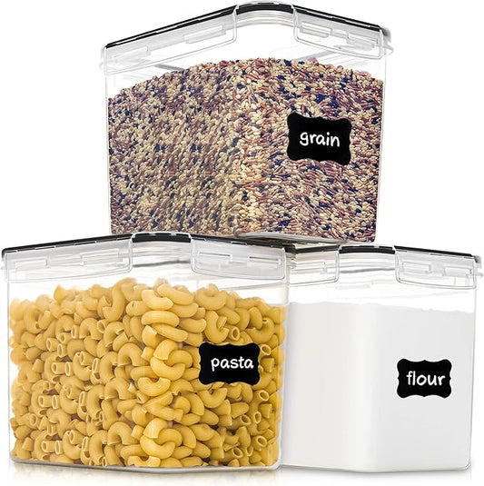 PANTRYSTAR Medium Food Storage Containers with Lids Airtight 3.6L /121.7Oz, for Flour, Sugar, Baking Supply, 3PCS BPA Free Plastic Canisters for Kitchen Pantry Organization by PANTRYSTAR