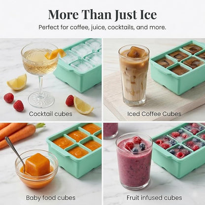 KitchFort Large Silicone Ice Cube Tray (2-Pack), Easy Release 2" Big Ice Cubes - Cocktail, Whiskey Ice Cubes Mold - Ice Trays for Freezer with Lid - Stackable Silicone Ice Tray - Green - Image 7