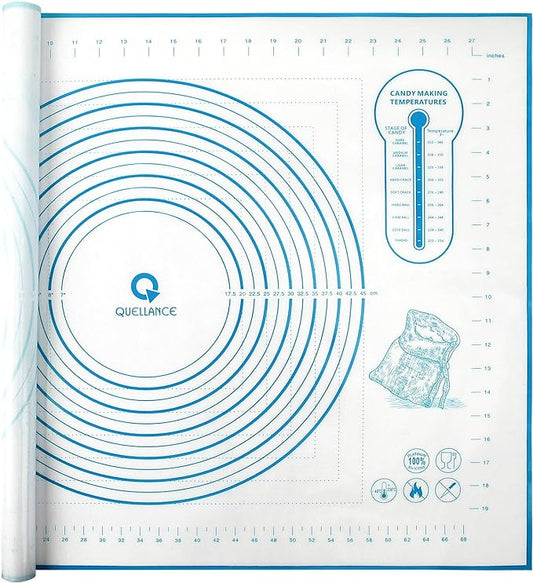 Silicone Baking Mat with Measurements, Pastry Mat for Rolling Dough, Fondant Mat Sheet for Pizza and Cookies, Pie Crust, Oven Liner, Counter Mat, 24''(W)32''(L) Blue by WelcometoQuellance