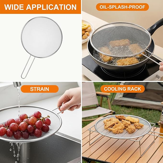 7.5 in Grease Splatter Guard Stainless Steel Splatter Guard for Frying Pan Oil Splatter-Screen with Comfortable Grip Handle and Ultra Fine Mesh (Diameter 19 cm,Handle 14.3cm) - Image 5