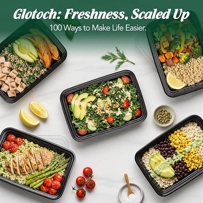 Glotoch Meal Prep Containers 32oz 100 Pack(200 Piece) with Lids, Reusable 1-Compartment Food Storage Containers, Bento Lunch Boxes, Microwave/Freezer/Dishwasher Safe, BPA-Free Takeout Boxes