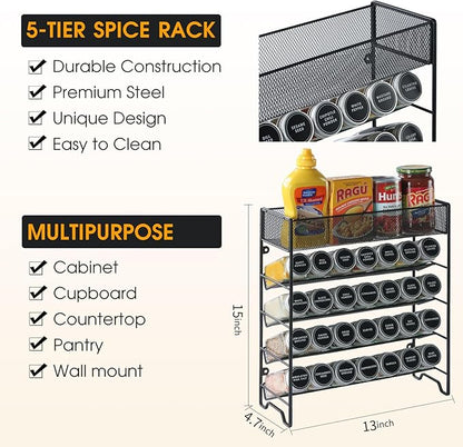 Skiileor Spice Rack Organizer with 28 Empty Spice Jars,Spice Labels,Chalk pen and Funnel Complete Set,Space-Saving for Countertop, Cabinet or Wall Mount - Image 2