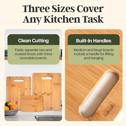 Totally Bamboo 3-Piece Cutting Board Set, Bamboo Wood Cutting Boards for Kitchen with Built-In Handles, Reversible Chopping Boards in Small, Medium, and Large Sizes - Image 2