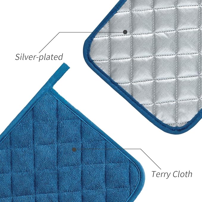 Joyhalo 4 Pack Pot Holders for Kitchen,Cotton Oven Holder with Great Heat Resistance,Non Slip Hot Pads for Kitchen Clearance,Federal Blue - Image 3