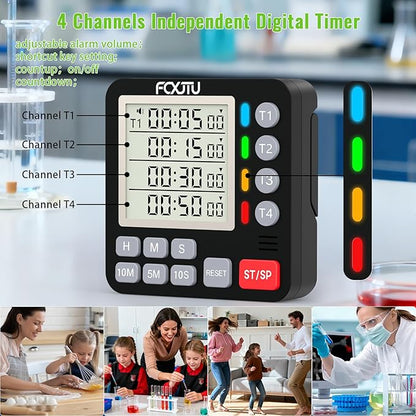 Digital Dual Kitchen Timer, 4-Channel Magnetic Countdown Timer for Cooking, On/Off, Large Display Multi Food Loud Alarm Silent for Classroom Seniors Battery Included (White)