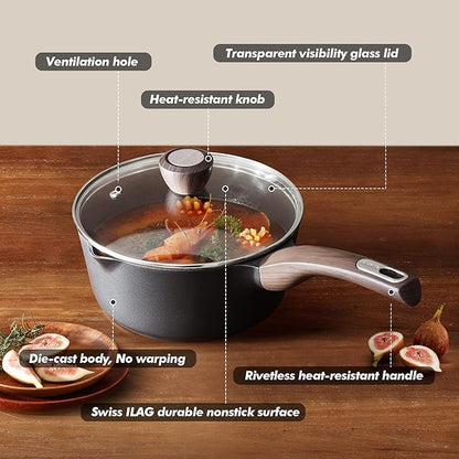 SENSARTE Nonstick Sauce Pan with Lid, 1.5 Quart Small Saucepan, Multipurpose Cooking Pot with Stay Cool Handle, Non toxic Kitchen Sauce Pot, Non stick Saucier Pan, Induction Comptable, PFOA Free - Image 8