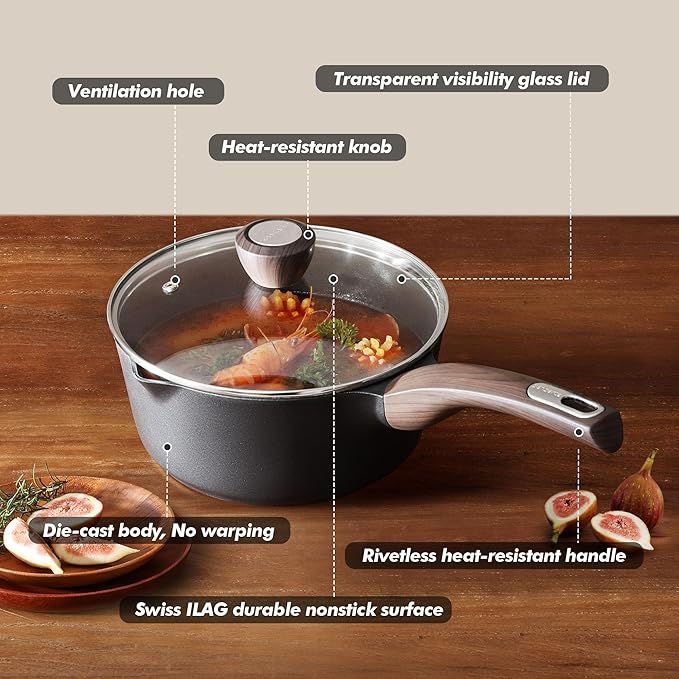 SENSARTE 2.0 & 3.0 Quart Sauce Pan Sets with Lid, Cooking Pots Set, Nonstick Saucepan Set with Pour Spout, Small Kitchen Pot, Non toxic Saucepot, Induction Comptable, Easy to Clean, PFOA Free - Image 8