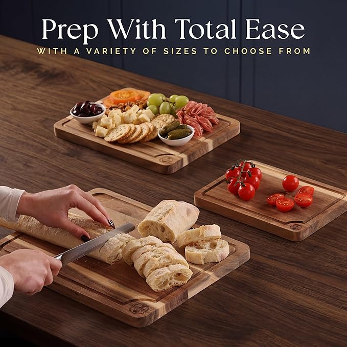 Pre-Oiled, Non Toxic 3-Piece Acacia Cutting Board Set with Stand, FSC Certified Wooden Chopping Boards, Includes 3.4 fl oz Chopping Board Oil, 3 Wood Carving Boards for Home, BBQ Kitchen, Deer & Oak - Image 3