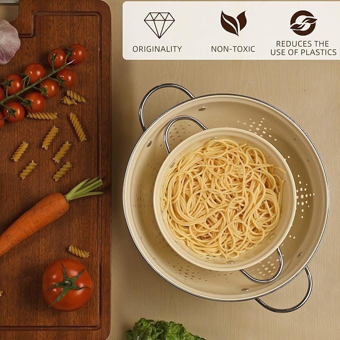 Metal Colander 2 Pack, Strainer Bowel with Handles 2Qt & 6Qt Powder Coated Solid Ring Base Heavey Duty Kitchen Drainer Basket for Pasta Veggies and Fruits,New Home Apartment Essentials (Almond Cream) - Image 4