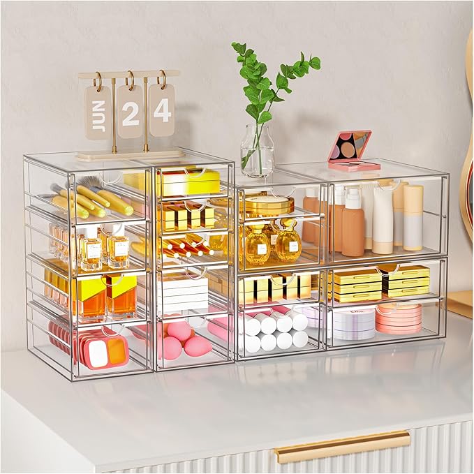 YFXCVSL Clear Stackable Storage Drawers, Acrylic Makeup Organizer with 7 Drawers, Bathroom Organizers and Storage, Plastic Bins for For Vanity, Undersink, Kitchen Cabinets, Pantry - Image 6