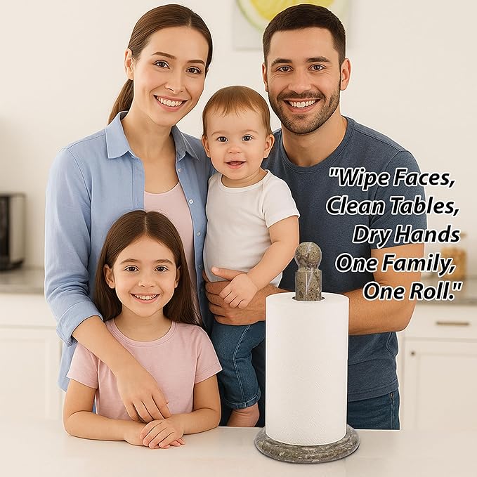 Handmade Fossil Grey Marble Paper Towel Holder – Natural Stone Stand with Subtle Fossil Patterns – Luxury Countertop Decor for Kitchen & Bathroom – Elegant Gift Idea