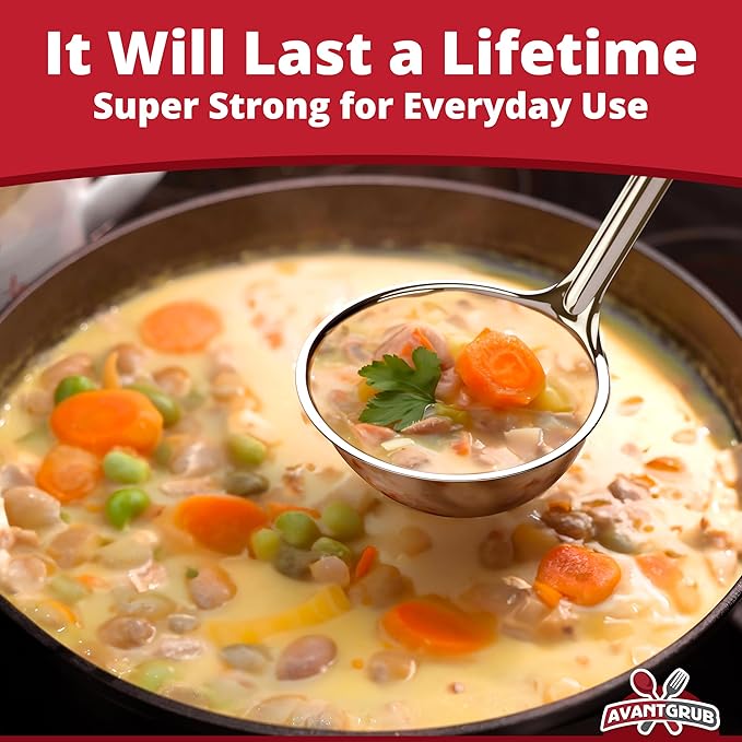 Super Sturdy, Ergonomic 4 Oz. Soup Ladle 3 Pk. Stainless Steel Ladles with Long Handles. Best Kitchen Accessories for Stirring, Portioning and Serving Soups, Chili and Stew in Restaurants and at Home - Image 3