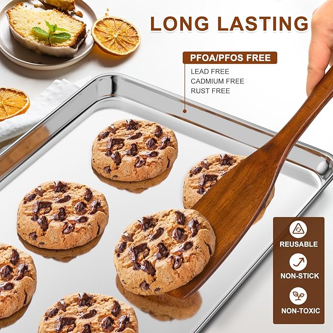 Baking Sheet Set of 2, Commercial Grade Stainless Steel Cookie Sheets for Baking, 17.5''x13'' / 15.7''x12'', Thicker and Firmer Baking Pans Set, Rust & Warp Resistant & Nonstick, Nontoxic & Heavy Duty - Image 7