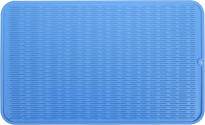 MicoYang Silicone Dish Drying Mat for Multiple Usage,Easy clean,Eco-friendly,Heat-resistant Silicone Mat for Kitchen Counter or Sink,Refrigerator or Drawer Liner Lichen BlueL 3XL 28 inches x 18 inches by MicoYang