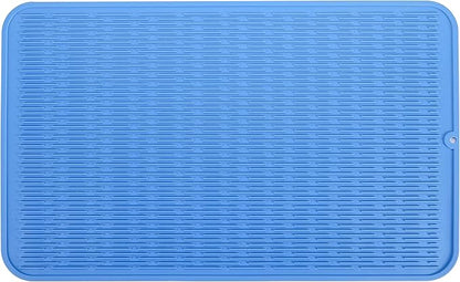 MicoYang Silicone Dish Drying Mat for Multiple Usage,Easy clean,Eco-friendly,Heat-resistant Silicone Mat for Kitchen Counter or Sink,Refrigerator or Drawer Liner Lichen BlueL 3XL 28 inches x 18 inches by MicoYang
