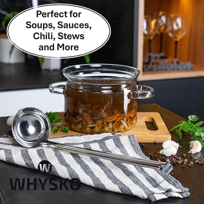Whysko Soup Ladle Stainless Steel, 4 oz Metal Ladle Spoon, Rustproof Heat Resistant Materials for Cooking and Serving Soups and Sauces, Commercial Grade for Restaurants Catering and Kitchen Essentials