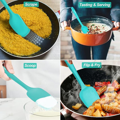 Silicone Spatula Set, High Heat Resistan Rubber Spoon Spatula, Non-Stick Spoonula with Seamless One Piece Design, Flexible Scrapers Baking Mixing Tool, 3 Pack, teal