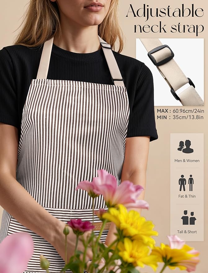 2 Pack Kitchen Cooking Aprons, Soft Aprons for Women Men with 2 Pockets Chef Apron with Adjustable Neck Strap and Long Tie - Image 7