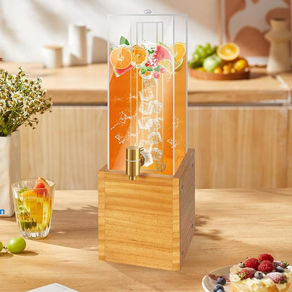2 Gallon Large Drink Dispenser, Drink Dispenser with Wood Stand, Drink Dispensers for Parties with Ice Core, Beverage Dispenser with Airtight Valve for Water, Punch, Juice - Image 2