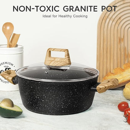 MICHELANGELO 4.3 Quart Nonstick Soup Pot with Lid, Non-Toxic Granite Coating, Induction Compatible, Non Stick Pot for Cooking with Stay-cool Handles, Black - Image 6
