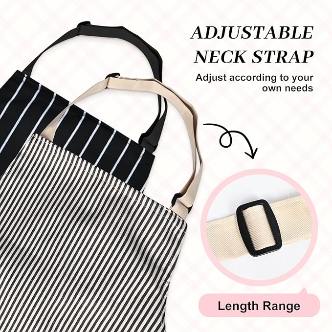 2Pack Adjustable Kitchen Apron for Women Men with 2 Pockets，Cotton-Polyester Blend Bib Aprons for Cooking,Baking - Image 5