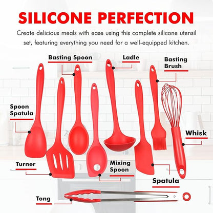 Chef Craft Premium Silicone Kitchen Tool and Utensil Set, 9 Piece, Red - Image 4