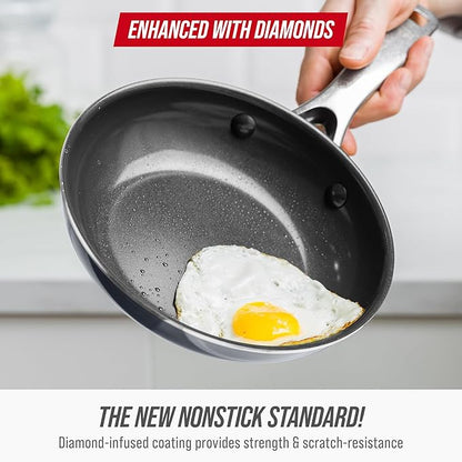 Blue Diamond 8" Nonstick Frying Pan Skillet, Ceramic Diamond Infused PFAS-Free, Dishwasher & Oven Safe, Stay Cool Handle, Durable Non Toxic Metal Utensil Safe, Egg & Omelet Pan, Gray - Image 2