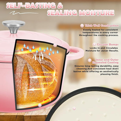 Enameled Cast Iron Dutch Oven Pot with Lid, Incl. Sourdough Bread Baking Supplies Like Banneton Bread Proofing Basket, Starter Jar, Scoring Tool Lame, 5QT Dutch Oven for Bread Baking, Oven Safe up to 500°F - Image 4