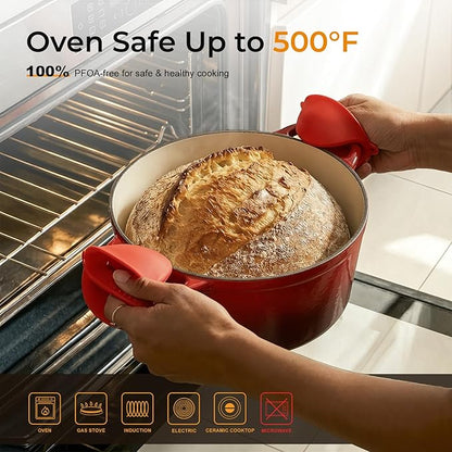Parmedu 5.5QT Enameled Cast Iron Dutch Oven for Sourdough Bread Baking, Easy Cleaning, Versatile for Stewing, Roasting, Braised Chicken, Soup & More - Image 4