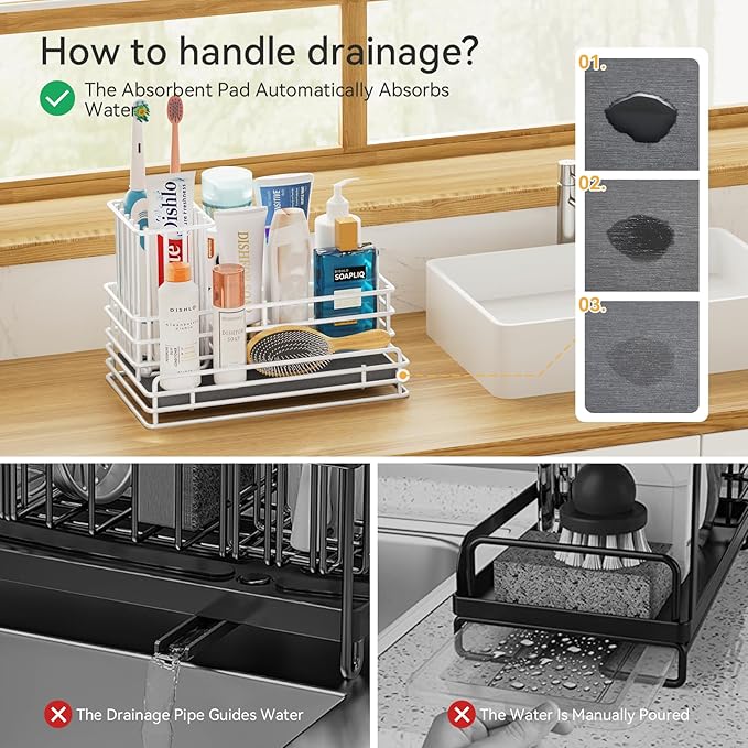 Yofidra Sponge Holder for Kitchen Sink Organizer Caddy: Sink Sponge with Instant Drying Stone, Metal Stainless Steel Basket Home Decor Storage and Organization Accessories 9.5" X 5.5" X 5.7" (White) - Image 4