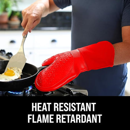 BPA-Free Silicone Oven Mitts Ultra Heat Resistant up to 500°F - Oven Mitts with Thick Cotton Liner - Long Slip Resistant Pot Holders, Flexible Oven Gloves - Canyon Red 13.7 - Image 3