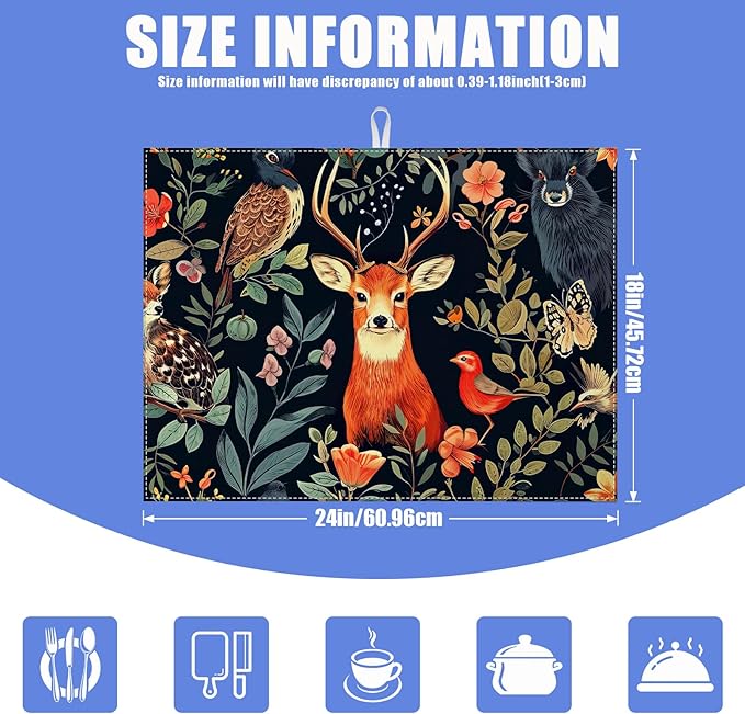 Vintage Deer Dish Drying Mat for Kitchen Counter Wild Animals Drying Pad Absorbent Reversible Dish Drainer Rack Mats Draining Pad 18"x24"Inch - Image 2