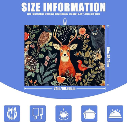 Vintage Deer Dish Drying Mat for Kitchen Counter Wild Animals Drying Pad Absorbent Reversible Dish Drainer Rack Mats Draining Pad 18"x24"Inch - Image 2