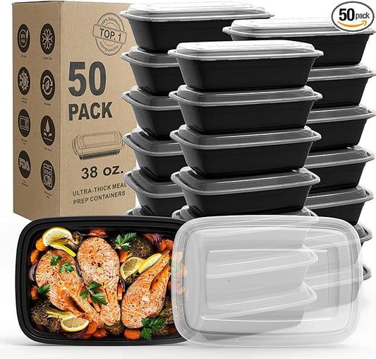 WGCC Meal Prep Containers, 50Pack [38OZ] Food Storage Containers With Lids, Reusable Food Prep Containers, To Go Containers With Lids, BPA-free, Stackable, Microwave/Dishwasher/Freezer Safe by WGCC