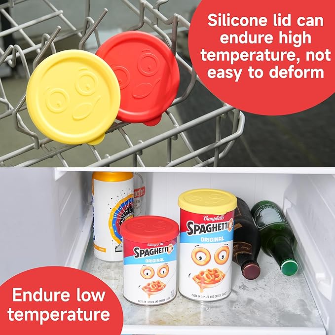 2 Packs Silicone Lids Compatible with SpaghettiOs Canned Pasta 15.6 oz and 15.8 oz, Food Sealing Lids for Can, Can Covers for Canned Good, Freezer&Dishwasher Safe (Can NOT Included)