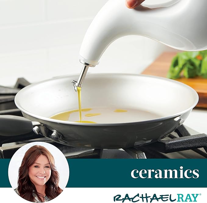 Rachael Ray Ceramic EVOO Oil and Vinegar Dispensing Bottle with Spout, 24 Ounce, White - Image 6