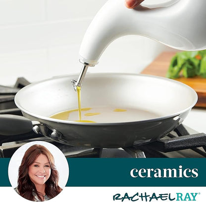 Rachael Ray Ceramic EVOO Oil and Vinegar Dispensing Bottle with Spout, 24 Ounce, White - Image 6