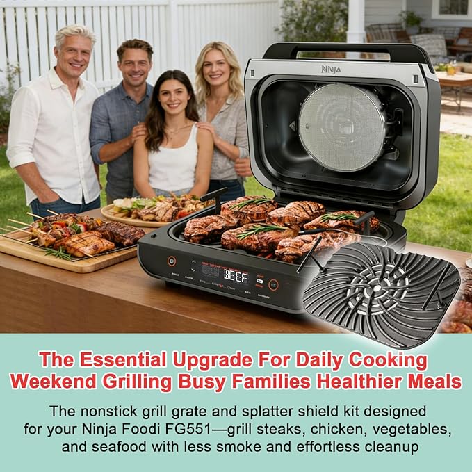 Grill Grate for Ninja Foodi FG551 Grill Accessories, Cast Iron Griddle Plate Replacement Parts for Ninja Foodi Smart XL 6-in-1 Grill, Non-Stick, 13.36"x9.1"