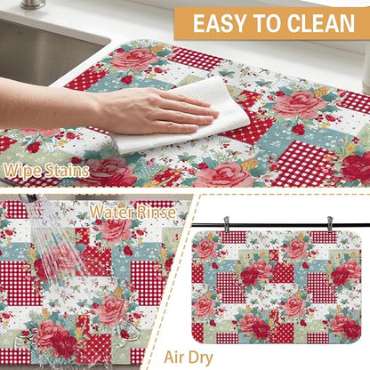 Kitchen Countertop Dish Drying Mat,Super Absorbent Coffee Bar Mat for Maker Espresso Machine, Anti-Slip Accessories for Kitchen Countertops 23x15 Inch