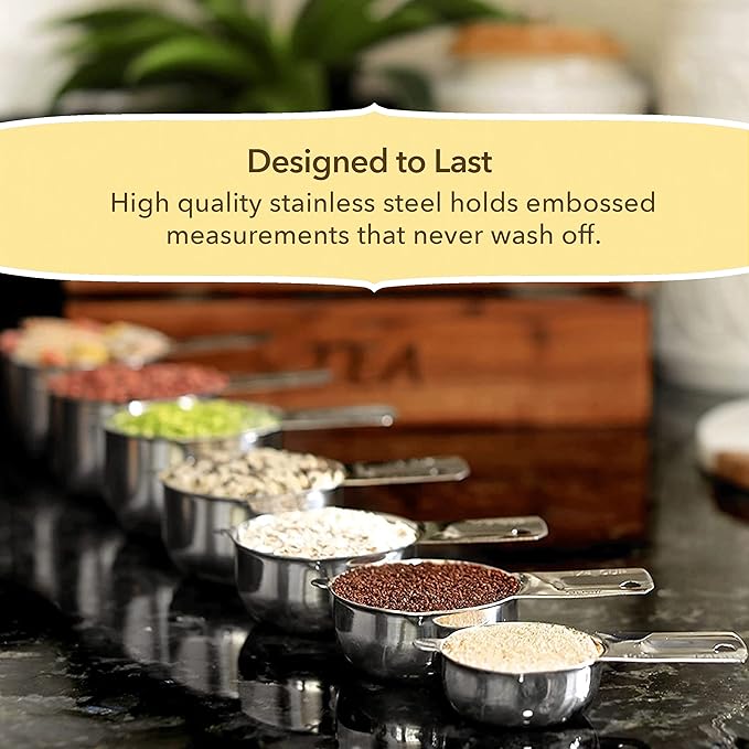 Simply Gourmet Measuring Cups Set of 7, Stackable, 304 Premium Stainless Steel, Kitchen Gadgets for Measure Liquid and Dry Ingredients, Cooking & Baking - Image 2