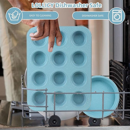 11-Piece Nonstick Baking Pans Set - Professional Grade Carbon Steel Bakeware with Premium Coating- Dishwasher Safe, Stackable, Oven Safe to 450°F (Slight Blue) - Image 7