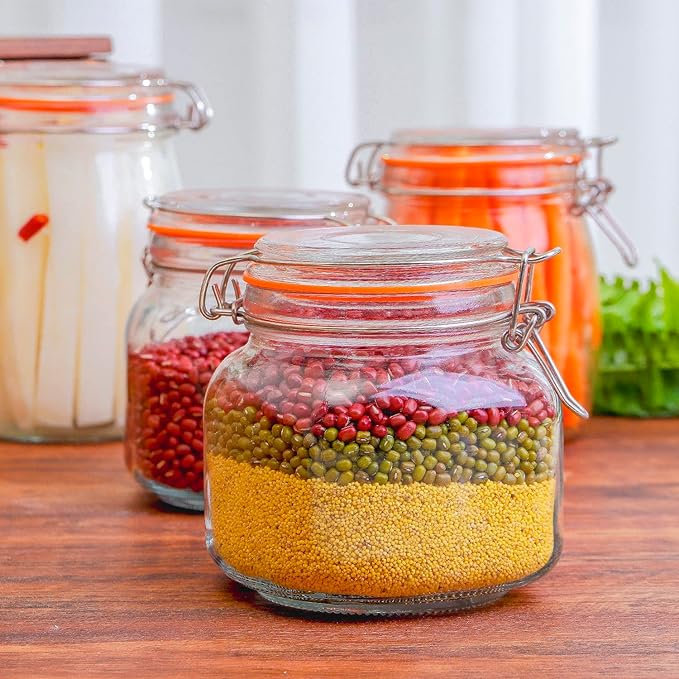 Hovico 25 oz Glass Jars With Airtight Lids And Leak Proof Rubber Gasket,Wide Mouth Mason Jars With Hinged Lids For Kitchen Canisters 750ml, Glass Storage Containers - Image 6