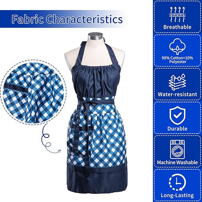 Lovely Flower Pattern Retro Aprons With Large Pockets for Women Girls Cooking Kitchen Bakery Mother's Gift