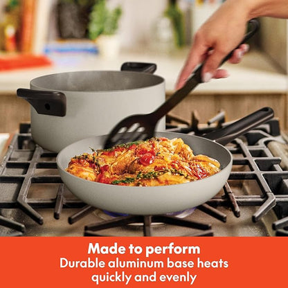 bella 12 Piece Cookware Set with EverGood™ Ceramic Nonstick Coating​, Dishwasher & Oven Safe, All Stovetops Compatible, Tempered Glass Lids and Cool Touch Handles, Oatmilk - Image 5